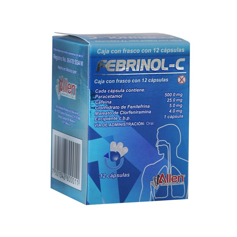 Febrinol-c c/12 caps. 500/25/5/4 mg.