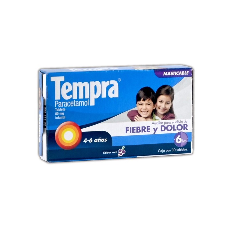 Tempra inf sabor uva tab mas c/30 80 mg tableta masticable