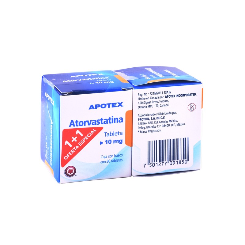 Atorvastatina (apotex) c/30 tabs. 10 mg. (oferta 1+1)