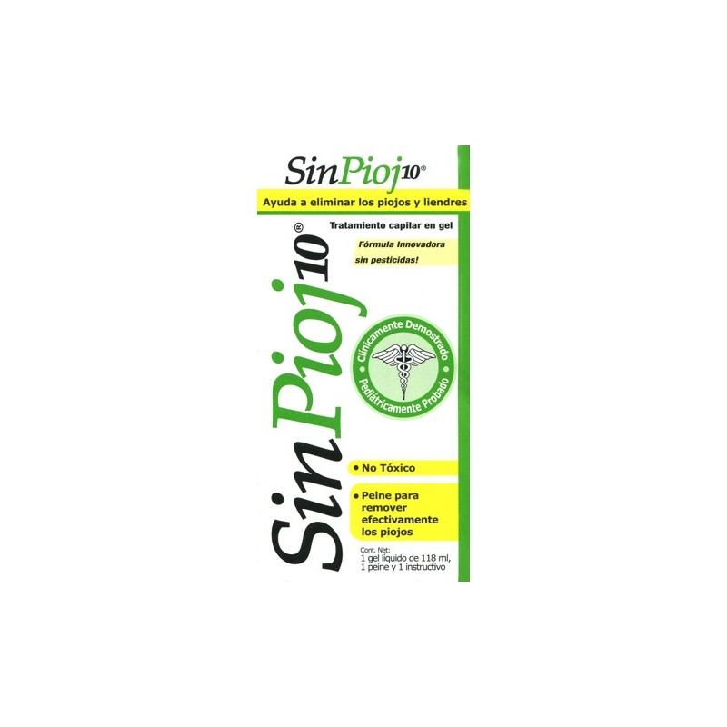 Sin pioj 10 gel c/118 ml. c/peine