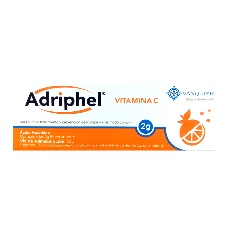 Adriphel c/10 comps. efervs. sabor naranja 2 g.