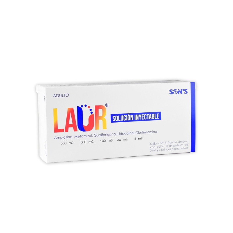 Laur adulto sol. iny. c/3 fco. amp. 500 mg. y 3 jeringas.