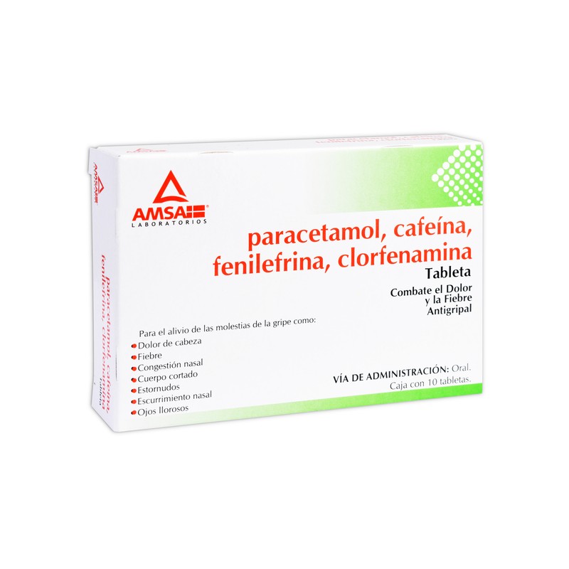 Paracml/cafna/fenlna/clrfenmina c/10 tabs. 500/25/5/4 mg.